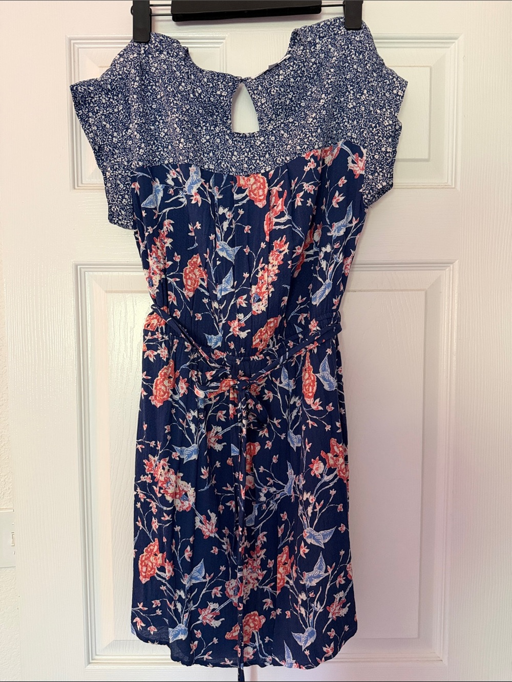 DR2 Navy Floral Dress with Coral Accents